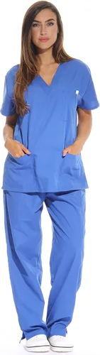 Vista 21 de Just Love Juego de uniforme médico para mujer de seis bolsillos con cuello en V y pantalón cargo Negro
