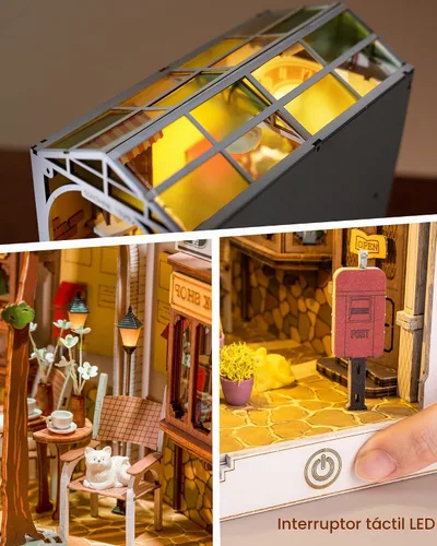 Vista 4 de Rolife Kit de rincón de libros de bricolaje 3D de madera para adultos, estantería de 9.5 pulgadas, decoración interior con kit de casa de muñecas