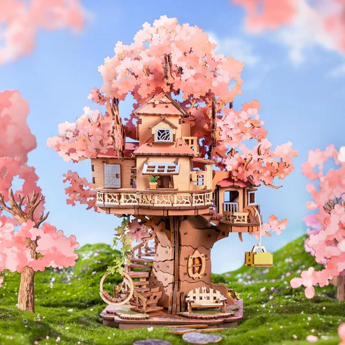 Vista 2 de Rolife - Puzzles 3D para adultos, árboles bonsái de cerezo en flor, juego de construcción de flores de casa de árbol sakura japonés para adultos