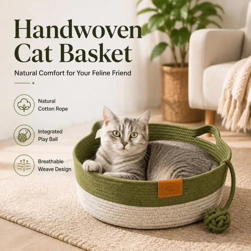 Vista 3 de 2027 Nueva cesta de gato tejida a mano para refrigeración para gatos Marrón