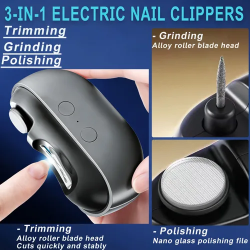 Vista 2 de Cortaúñas eléctrico, 3 en 1 automático, juego de manicura y pedicura recargable, adecuado para personas mayores, hombres y niños, diseño