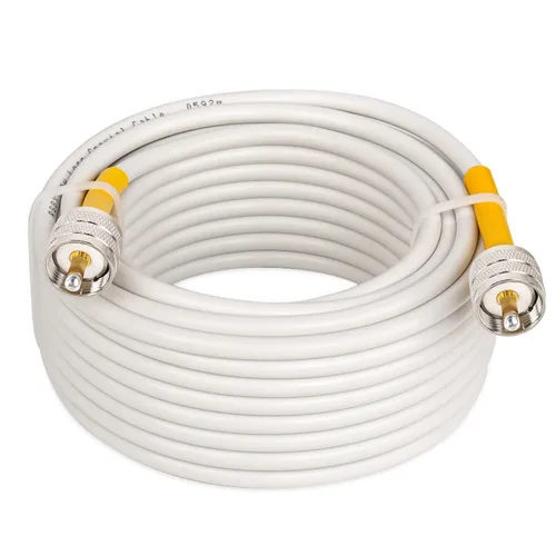 Vista 9 de MOOKEERF RG8x Cable de puente 1m, paquete de 2 cables coaxiales CB de 50 Ohm, cable de antena de baja pérdida UHF PL259 macho a macho, blanco marino