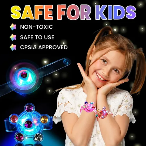Vista 4 de SCIONE Paquete de 24 pulseras giratorias con luz LED, que brillan en la oscuridad, recuerdos de fiesta para niños de 4 a 8 a 12, juguetes de caja