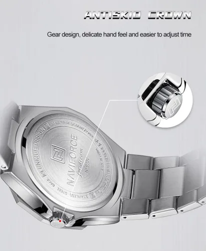 Vista 6 de NAVIFORCE Reloj de acero inoxidable para hombre, analógico, de cuarzo, impermeable, deportivo, de negocios, casual, con fecha y calendario
