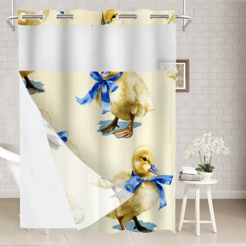 Vista 33 de Batmerry Maritime Nautical Hookless Shower Curtain with Snap in Liner Set, Anchors Ship Wheel Bath Curtain Magnetic Hem Quick-Drying Waterproof
