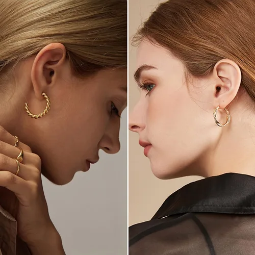 Vista 3 de IFKM Juego de 24 pares de aretes de aro dorados para mujeres y niñas, hipoalergénicos, de cadena gruesa, trenzados, abiertos, paquetes de aretes