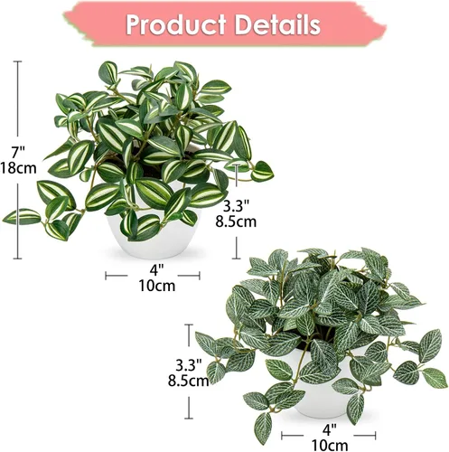 Vista 2 de Hollyone Plantas falsas, 2 paquetes de plantas artificiales de interior con maceta de plástico blanco, pequeña planta falsa en maceta para el hogar
