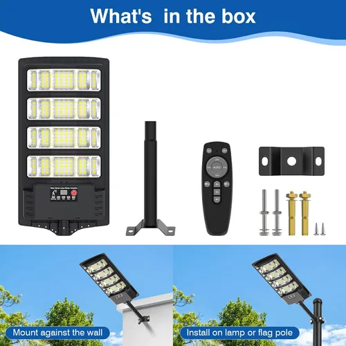 Vista 8 de Luces Solares de Calle para Exteriores Impermeables, 52000LM Luz de Inundación con Ángulo de 320°, Luz de Estacionamiento Solar LED 5730 con Sensor