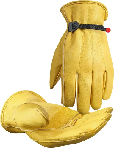 Vista 10 de DULFINE Cowhide Leather Work Gloves for Men & Women, Reinforced Durable Gardening Gloves, Puncture & Cut Resistant