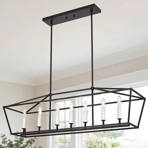 Vista 9 de Lámpara moderna de 5 luces para isla de cocina en acabado dorado, lámpara colgante industrial con marco de metal para comedor, vestíbulo, cafetería