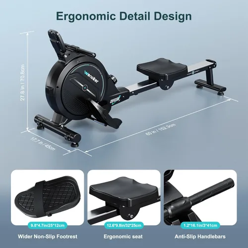 Vista 3 de Wenoker Rowing Machine for Home, Magnetic Rower Machine, 350 LB Weight Capacity, 16-Level Silent Resistance Row Machine for Gym Exercise Full-Body