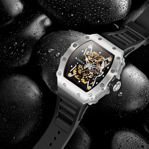 Vista 5 de Reloj mecánico automático para hombre, cronógrafo de lujo, resistente al agua, con esqueleto hueco, reloj de pulsera para hombre, correa