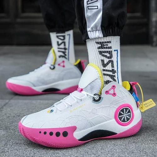 Vista 4 de Zapatos de baloncesto para hombre, ligeros, transpirables, antideslizantes, para exteriores, botas de entrenamiento acolchadas, para fitness