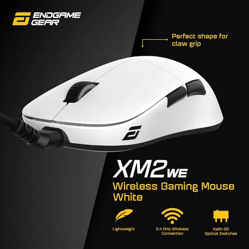 Vista 2 de ENDGAME GEAR XM2we - Mouse inalámbrico para juegos, mouse programable con 5 botones y 19,000 DPI, color blanco
