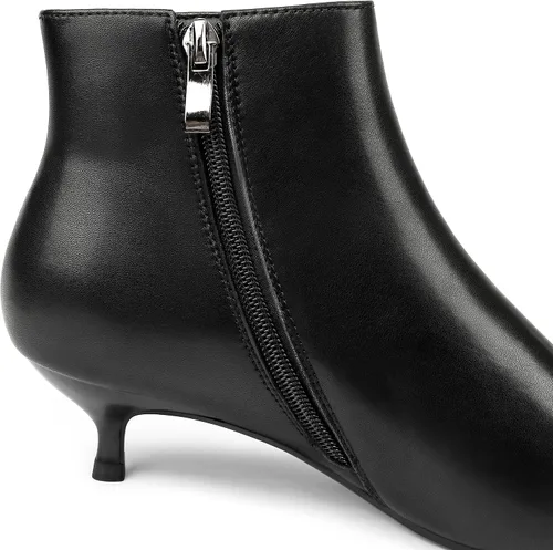 Vista 8 de MERUMOTE Botines de cuero para mujer, zapatos de tacón bajo, botines de invierno con cremallera