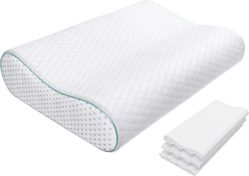 Vista 11 de Releep Almohada cervical de espuma viscoelástica para aliviar el dolor, contorno ajustable (4 alturas), portátil y lavable, almohada de viaje