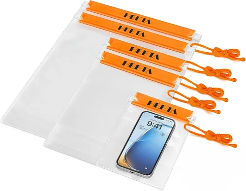 Vista 11 de HEETA Paquete de 5 bolsas secas transparentes impermeables, estuches herméticos, bolsas secas, soporte para documentos para cámara, teléfono
