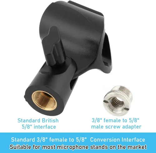 Vista 4 de Clip de micrófono de ángulo ajustable en forma de U Soporte de clip de micrófono con adaptador de tornillo Soporte universal para micrófono