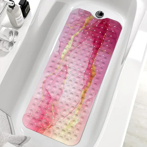 Vista 11 de Alfombrilla de Bañera de Mármol Antideslizante, Negra, Blanca y Dorada, Alfombrilla de Baño Antideslizante para Ducha, Grande, Lavable, con Agujeros