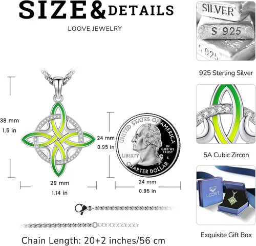 Vista 120 de Collar de pentagrama de plata de ley con triple luna, diosa celta, nudo celta, nudo de brujas, Ankh, sol y luna, Hécate, lilith, Santa Muerte