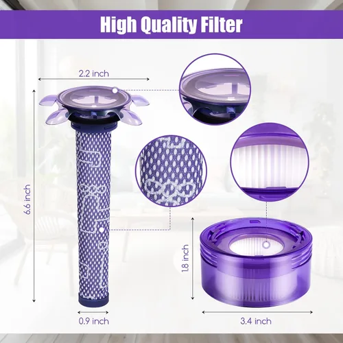 Vista 3 de Paquete de 4 filtros de vacío V8 compatibles con Dyson V8, nueva versión SV25/Dyson V7, nuevo modelo SV37, 2 prefiltros y 2 postfiltros Comparar
