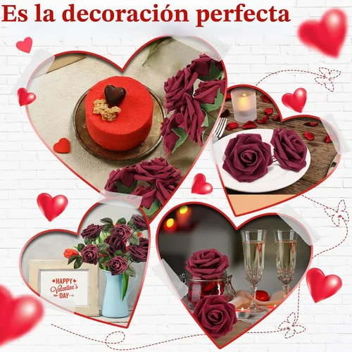 Vista 4 de 150 rosas artificiales a granel, rosas falsas con tallo largo, ramos de flores artificiales para bricolaje, centros de mesa, arreglos de mesa