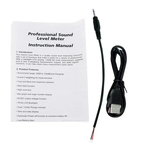 Vista 8 de Instrumento compacto medidor de nivel de sonido profesional con pantalla de retroiluminación Medición de alta precisión 30dB-130dB