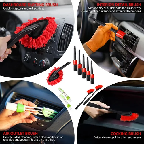 Vista 8 de Kit de detalles de coche de 35 piezas, kit de limpieza de coche y juego de cepillos de detalles
