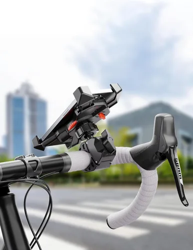Vista 8 de Grefay Soporte universal para teléfono celular de motocicleta, abrazadera antivibraciones para bicicleta de carretera/MTB/Scooter con rotación
