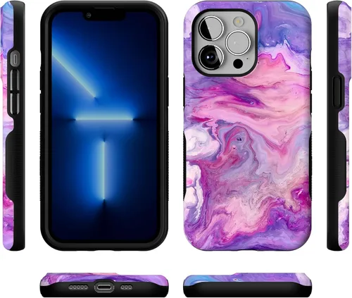 Vista 9 de Casely Funda para iPhone 13 Pro Tie Dying Over You Mármol morado Diseño protector audaz Compatible con MagSafe