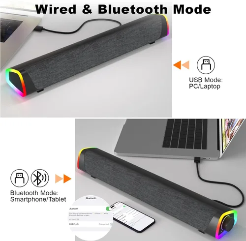Vista 4 de SOULION Altavoces de computadora Bluetooth R30 Plus, con cable USB Gris