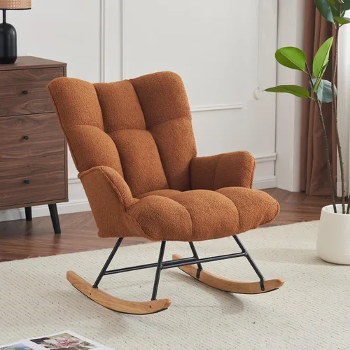 Vista 15 de Mecedora de cuarto de bebé con estilo oso de peluche, tapizada con respaldo alto, cómoda y elegante butaca acentuada con asiento acolchado para Azul