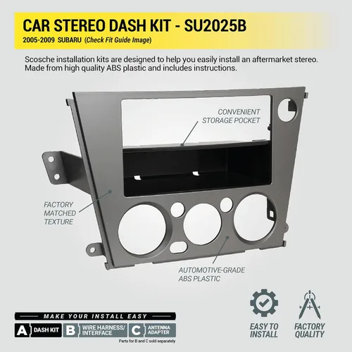 Vista 5 de Scosche SU2025B - Kit de instalación de radio DIN simple o doble compatible con vehículos Subaru seleccionados 2005-09 – 1 o 2 DIN Aftermarket Kit