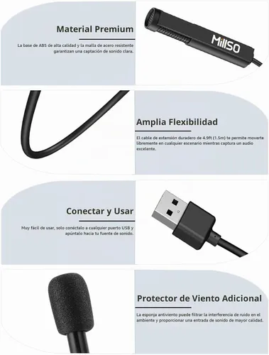 Vista 5 de MillSO Micrófono USB de la PC del micrófono externo Lavalier Mini USB para De mano