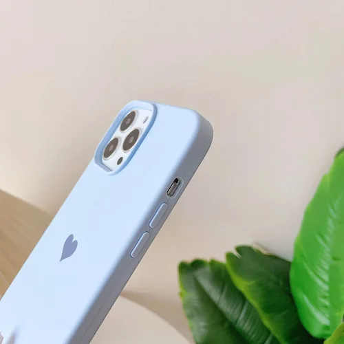 Vista 5 de Funda compatible con iPhone 13 Pro Max de silicona para mujeres y niñas, diseño de corazón azul, delgada, con forro de microfibra suave