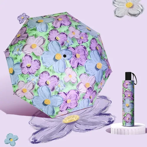 Vista 4 de URAWESO Parasol con protección UV, diseño de flores, plegable, para caminar, viajes, decoración de boda