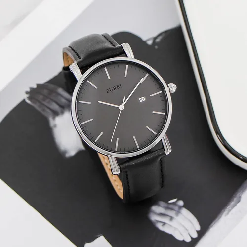 Vista 3 de BUREI - Reloj de pulsera analógico para hombre con fecha y correa de piel
