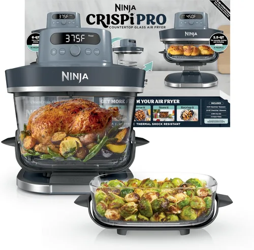 Vista 16 de Ninja Crispi Pro - Freidora de aire de vidrio 6 en 1 Recipientes y tapas de 450 °F, no tóxico, de 6 cuartos y 2.5 cuartos de galón Microondas