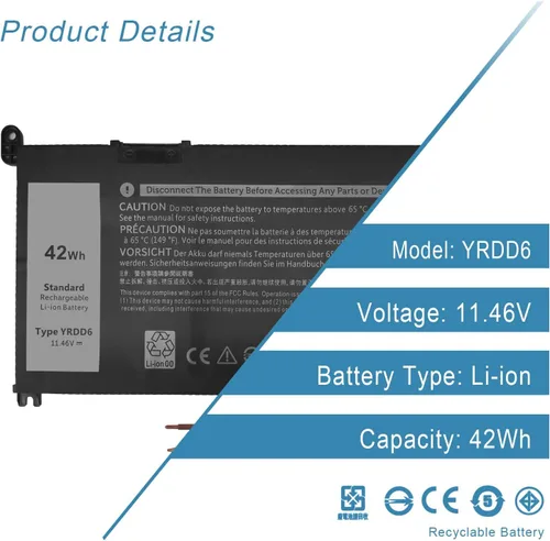 Vista 5 de 42Wh YRDD6 VM732 1VX1H 3593 5482 3793 3583 Batería para Dell Inspiron 3593 5482 3793 3583 5485 7586 5491 5591 5481 3310 2 en 1 5593 5584 3493 5480
