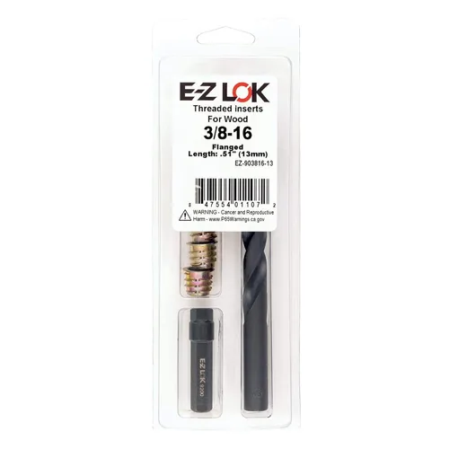 Vista 27 de E-Z LOK Kit de reparación de rosca hexagonal E-Z para insertos roscados con brida para madera blanda 1/4-20 x 13mm, perforador, herramienta