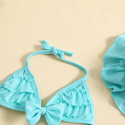 Vista 8 de Yccutest Traje de baño de flores para bebé, 3 piezas, parte superior triangular, parte inferior con volantes, sombrero para el sol, conjunto