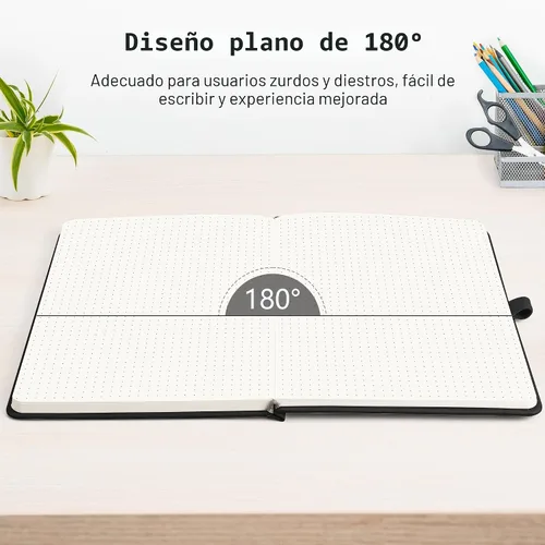 Vista 6 de RETTACY Cuaderno de diario con puntos y viñetas, 192 páginas, tamaño mediano A5 (5.7" x 8.3"), tapa dura de cuero, papel grueso de 100 gsm