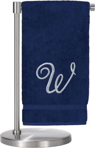 Vista 145 de Script R - Toalla de baño con monograma, regalo personalizado, 27 x 54 pulgadas, juego de 1 toalla bordada con texto dorado, 100% algodón turco Navy
