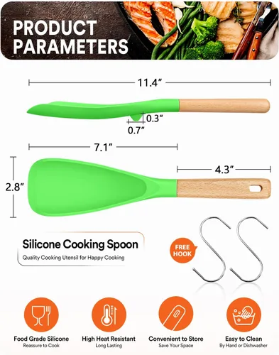 Vista 2 de Cuchara de cocina para utensilios de cocina antiadherentes, ideal para cocinar y servir silicona mate resistente sin BPA, cuchara con mango de 1