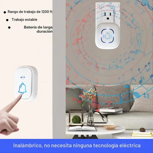 Vista 3 de Timbre inalámbrico, rango de 1200 pies, timbre lo suficientemente fuerte, 5 niveles de volumen y 52 timbres de puerta con LED intermitente