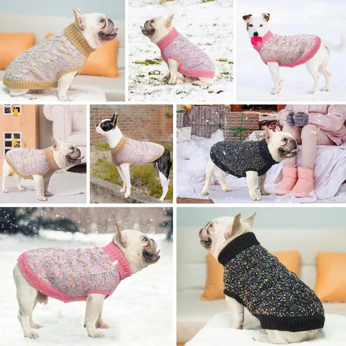 Vista 7 de BEAUTYZOO Suéteres de perro para perros pequeños, ropa de punto con agujero Pompones beige