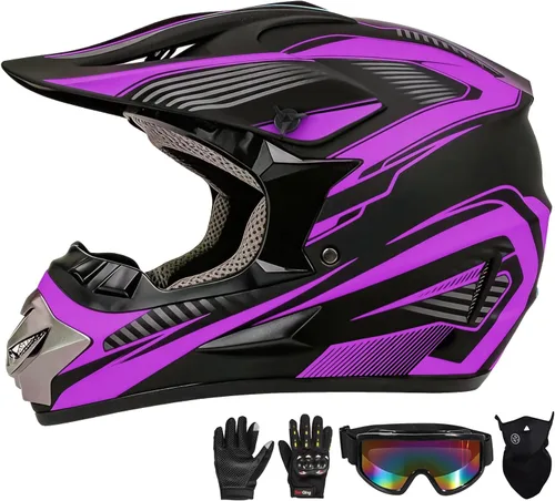 Vista 8 de Casco de motocross, ATV para jóvenes y niños, casco de motocicleta todoterreno BMX de 4 ruedas, con certificado DOT, con guantes y máscara de gafas