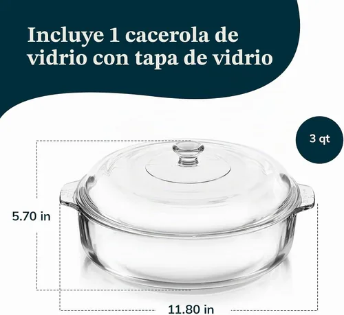 Vista 3 de Libbey 55952 - 3.2 cuartos de galones Cacerola con tapa, Transparente Básico - Juego redondo de 1 pieza