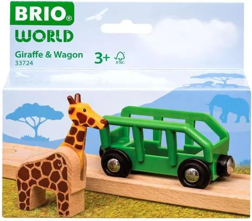 Vista 2 de BRIO World - 33724 Juego de jirafa y vagón Accesorio imaginativo de tren de juguete para niños Madera certificada FSC Diseñado para niños