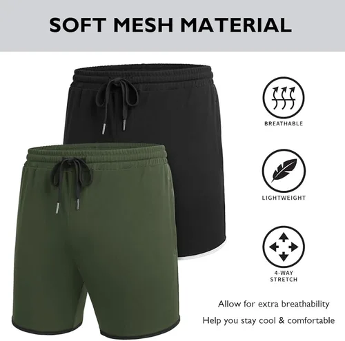 Vista 4 de COOFANDY Paquete de 2 pantalones cortos de entrenamiento de gimnasio para hombre, pantalones deportivos de malla, entrenamiento de culturismo